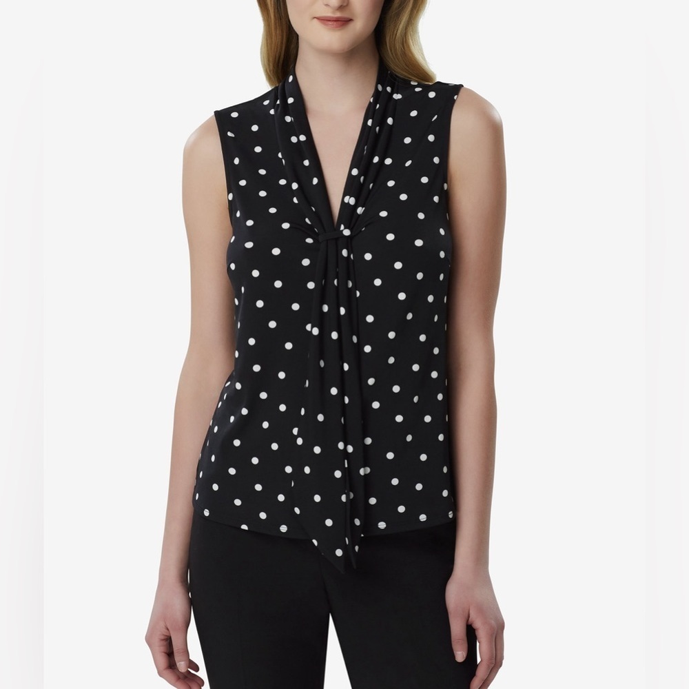 TAHARI Sleeveless Polka Dot Sash Top PS